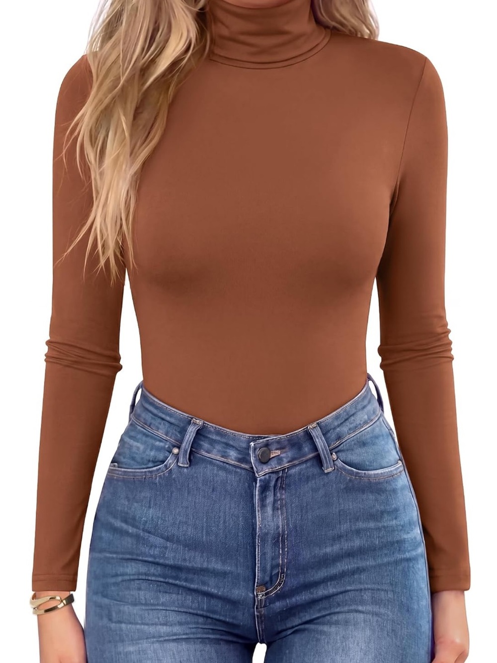 Women’s Long Sleeve Turtleneck Top - caramel